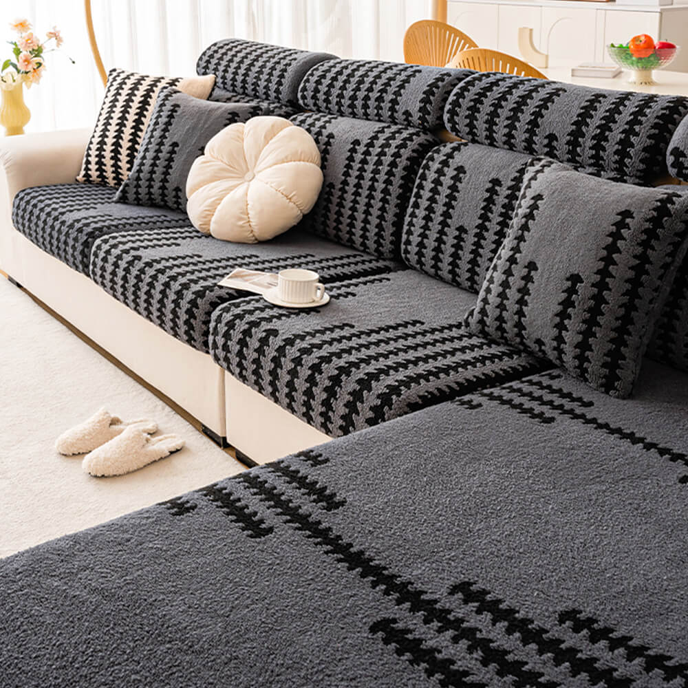 All-Season Soft & Stretchy Fishbone Striped Magic Couch Cover