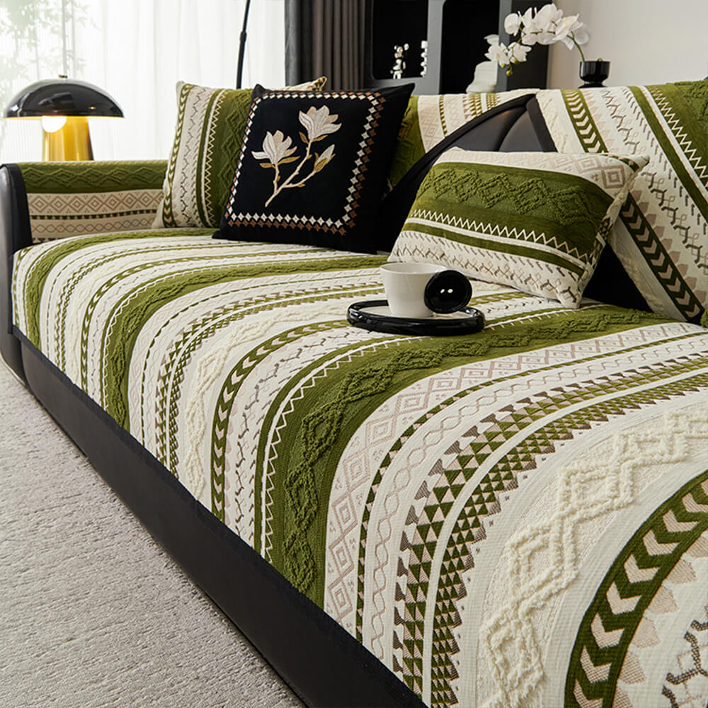 Colorblock Woven Suede Soft Skin-Friendly Anti-Skid Couch Cover ...