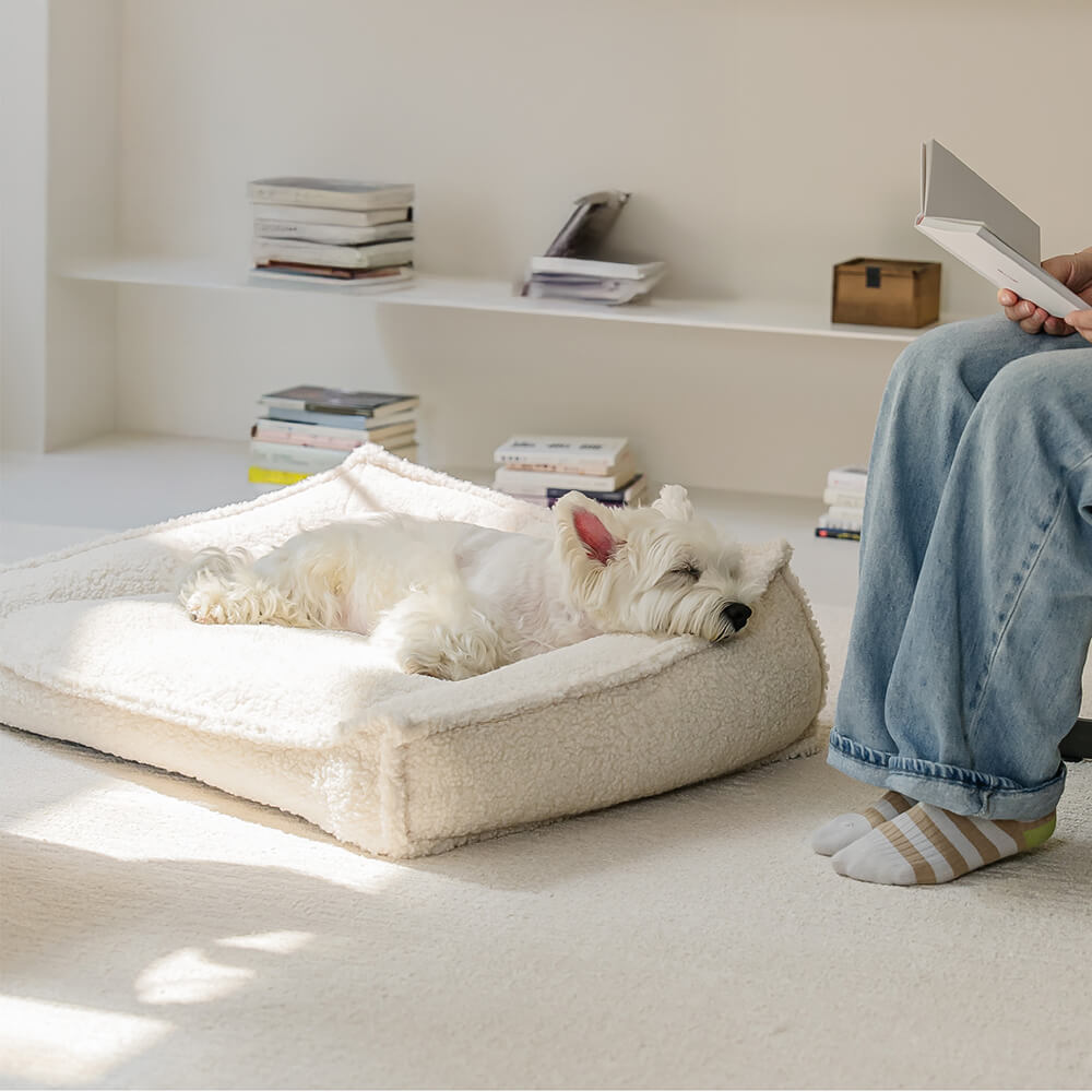 Lit imperméable pour chien et chat en tissu Teddy orthopédique à soutien incurvé