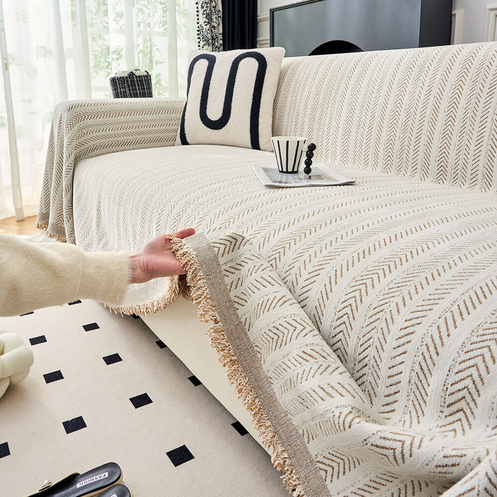 Elegant Herringbone Chenille Textured Throw Couch Cover