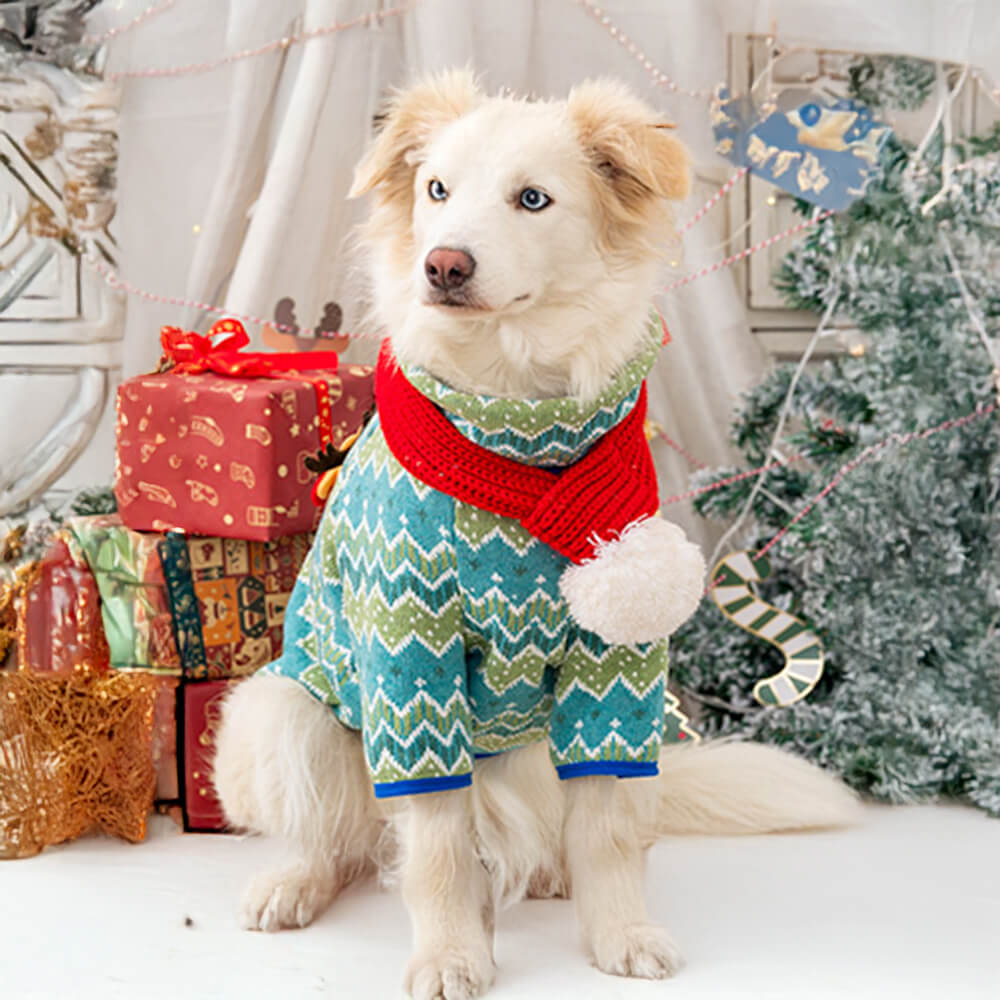 Festive Christmas Santa & Reindeer Design Knit Dog Sweater