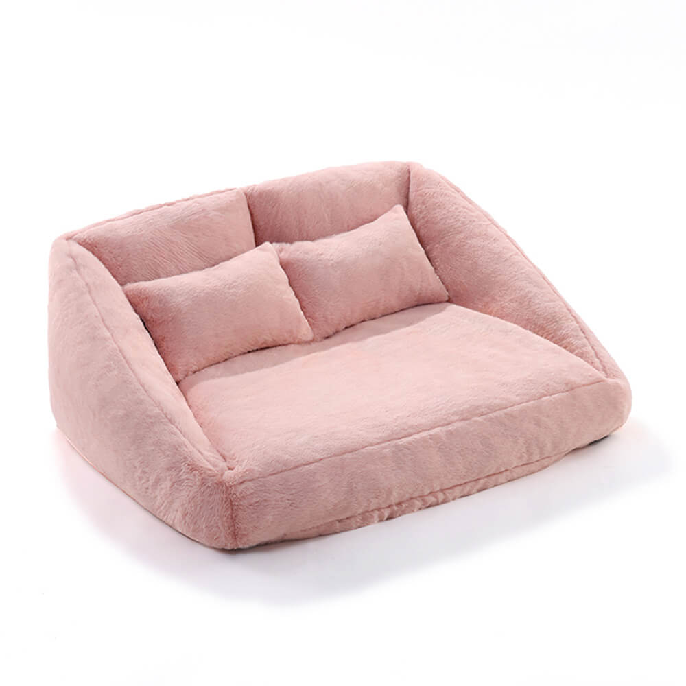 Large Plush Pink Double Dog Sofa Bed with Cushion