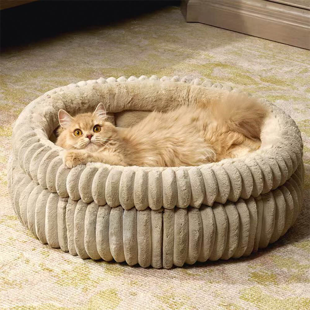 Minimalism Round Warm Milk Velvet Faux Rabbit Fur Dog & Cat Bed ...