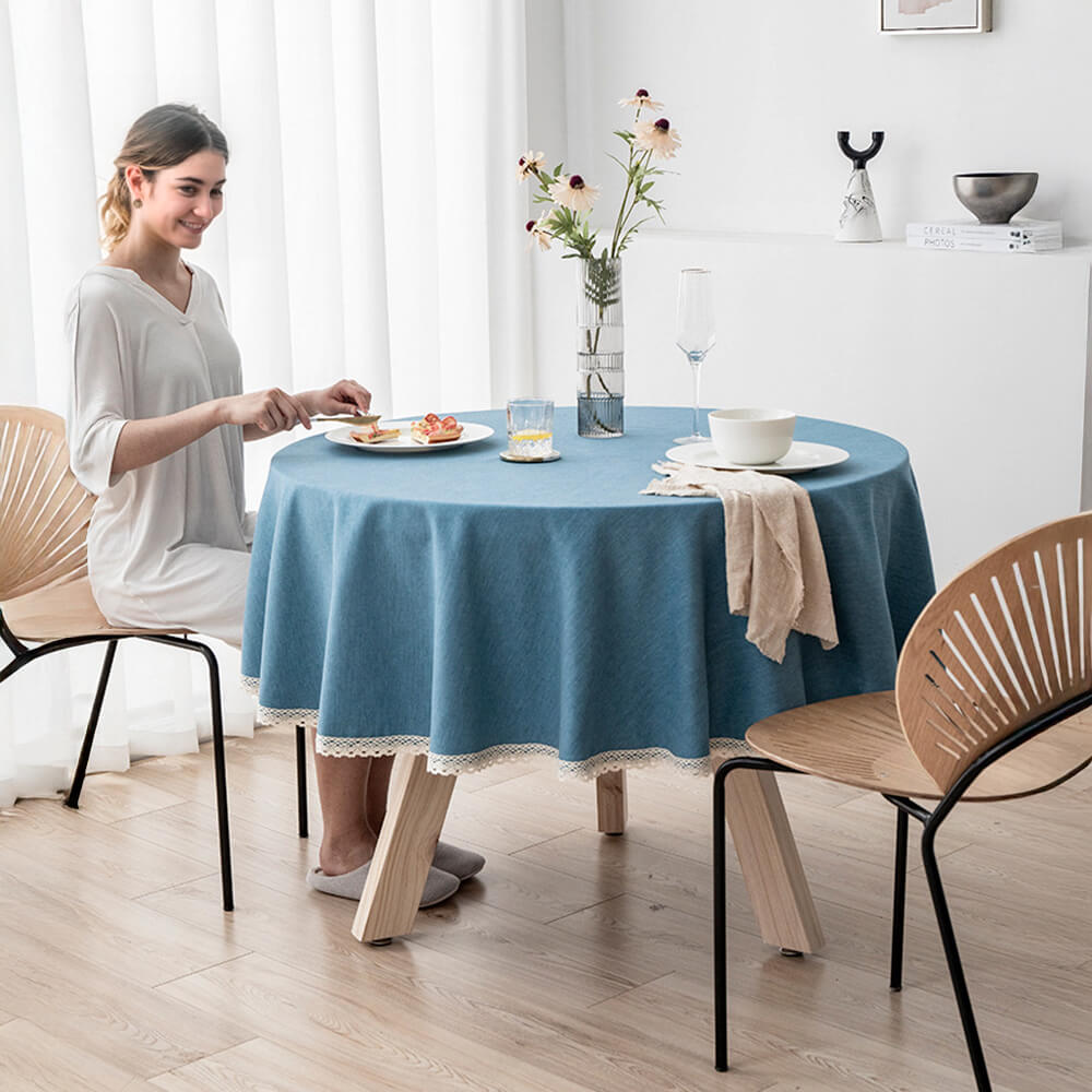 Minimalist Linen Waterproof and Oil-Resistant Easy-Care Round Tablecloth