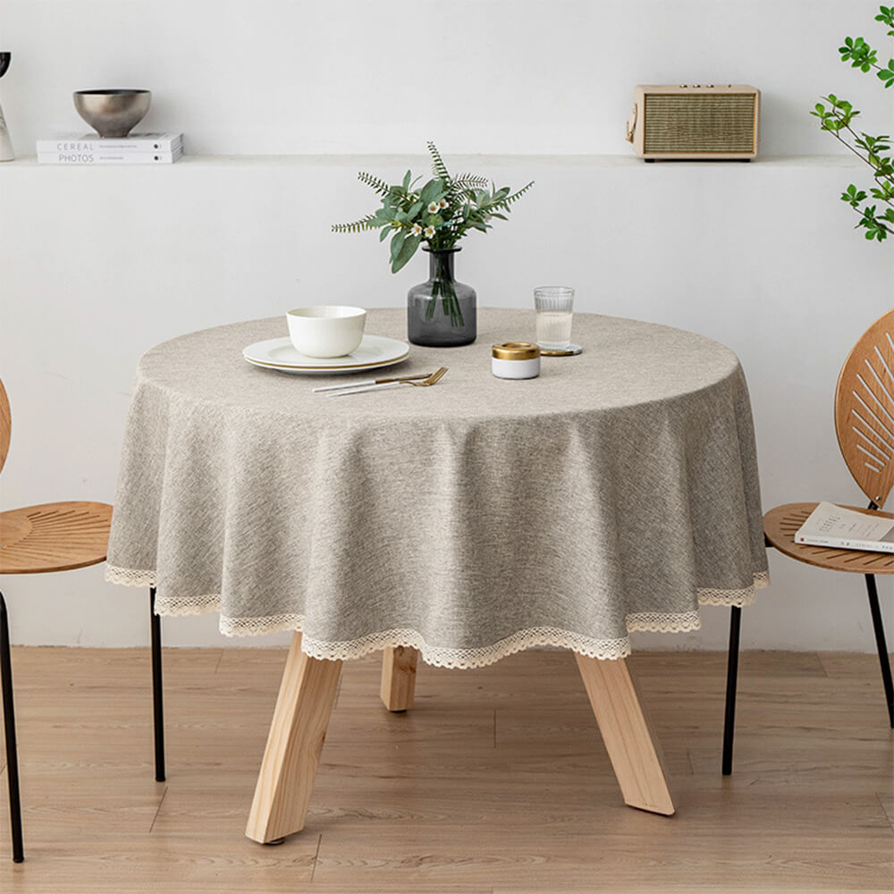 Minimalist Linen Waterproof and Oil-Resistant Easy-Care Round Tablecloth