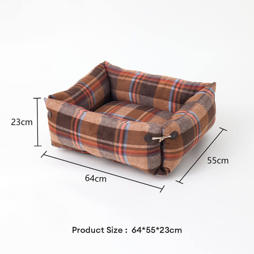 Plaid Expandable Soft Reversible With Horn Button Dog & Cat Bed