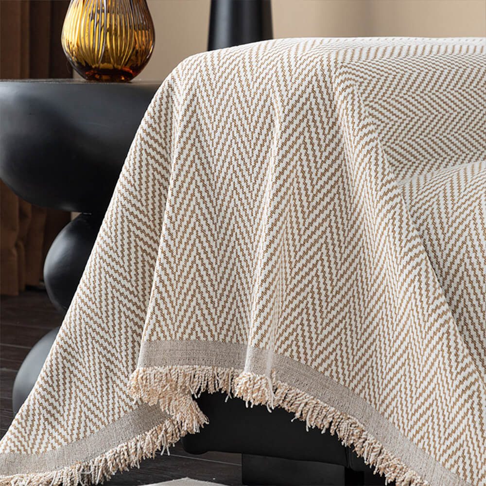 Premium Chenille Textured with Stylish Fringe Couch Cover