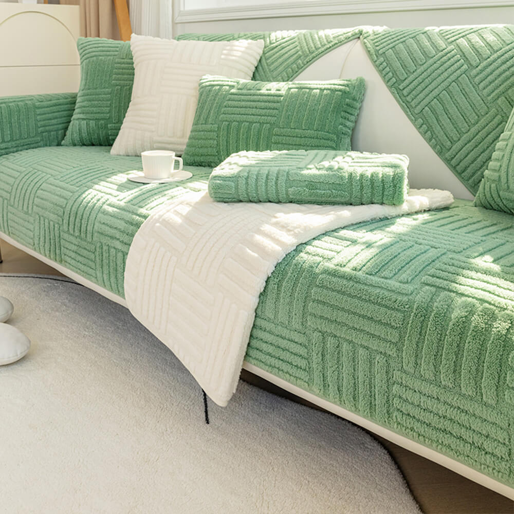 Striped Textured Plush Non-slip Couch Cover