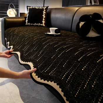 Trendy Chenille Anti-Scratch Elegant Wavy Shaped Couch Cover