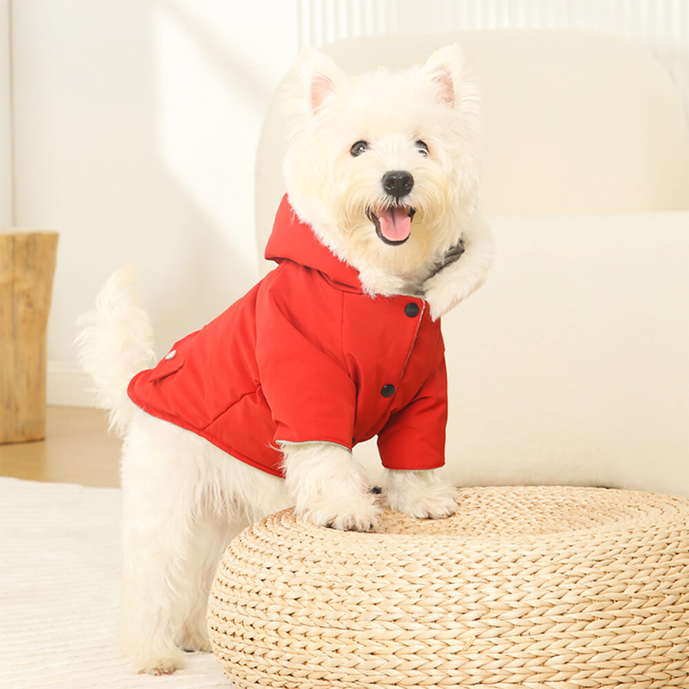 Manteau pour chien à capuche coupe-vent ultra-chaud avec doublure en fausse fourrure