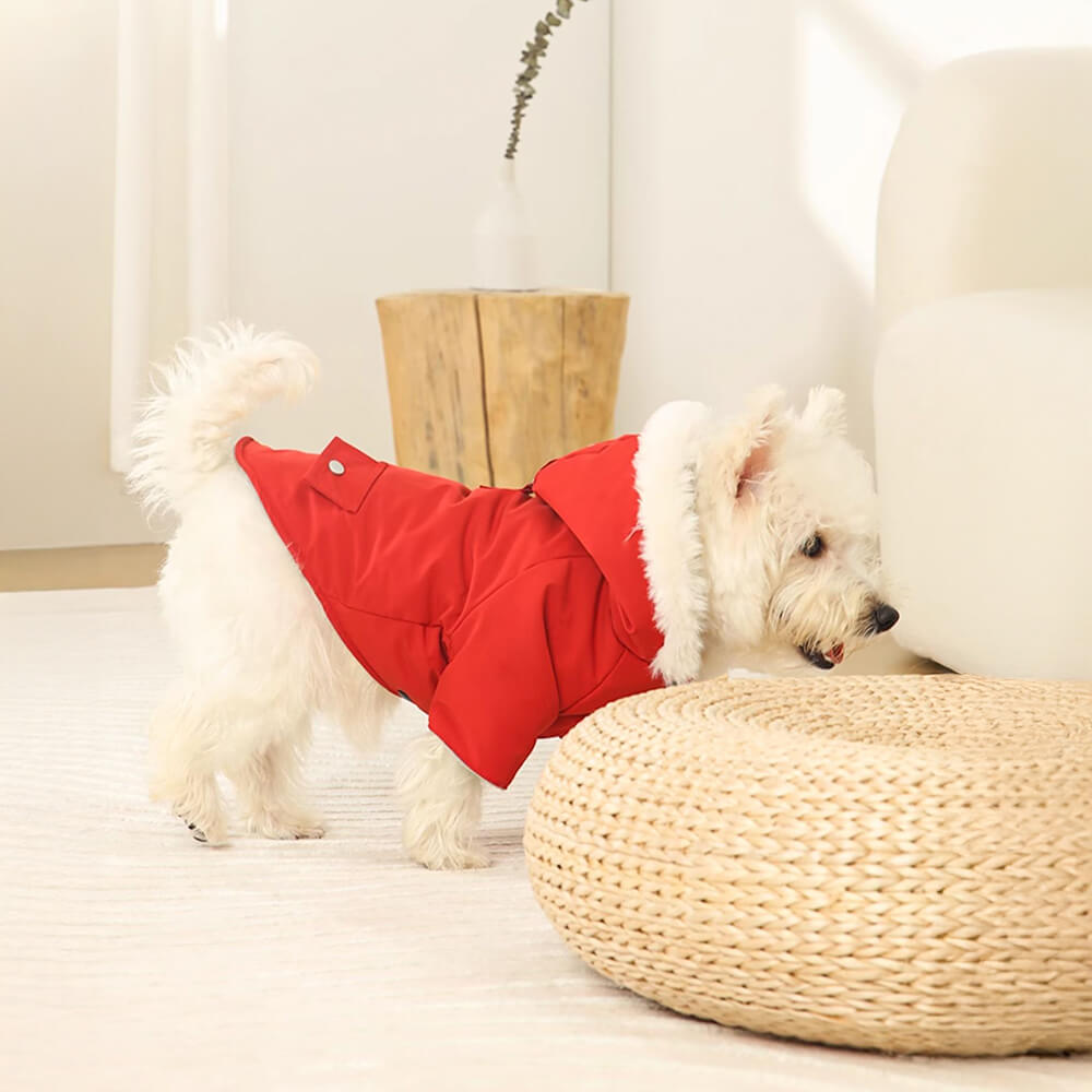 Manteau pour chien à capuche coupe-vent ultra-chaud avec doublure en fausse fourrure