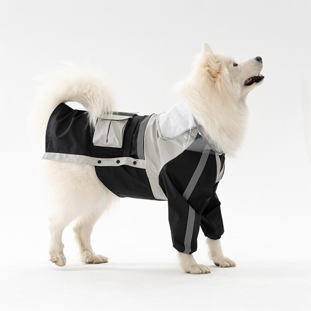 Waterproof Reflective Adjustable Fit Transparent Brim Dog Hooded Raincoat