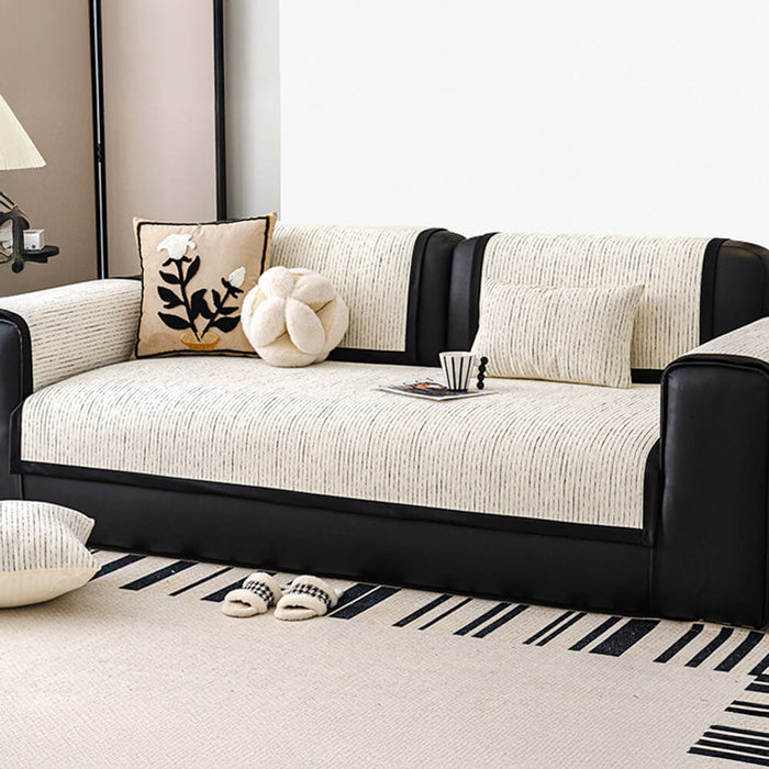 Modern French Striped Chenille Couch Cover - FUNNYFUZZY