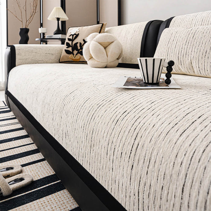Modern French Striped Chenille Couch Cover - FUNNYFUZZY