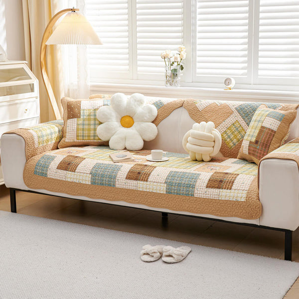 Garden Quilted Patchwork Soft Cotton Anti-Scratch Non-slip Couch Cover