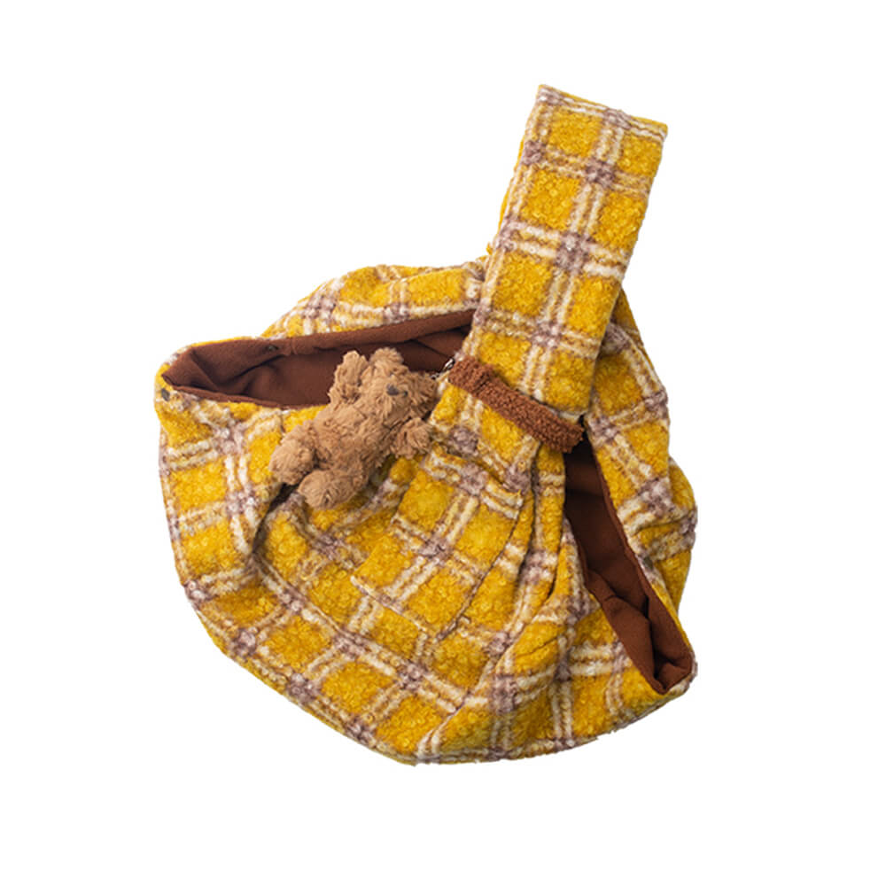 Cozy Plaid Secure Pocket Dog & Cat Shoulder Carrier Bag