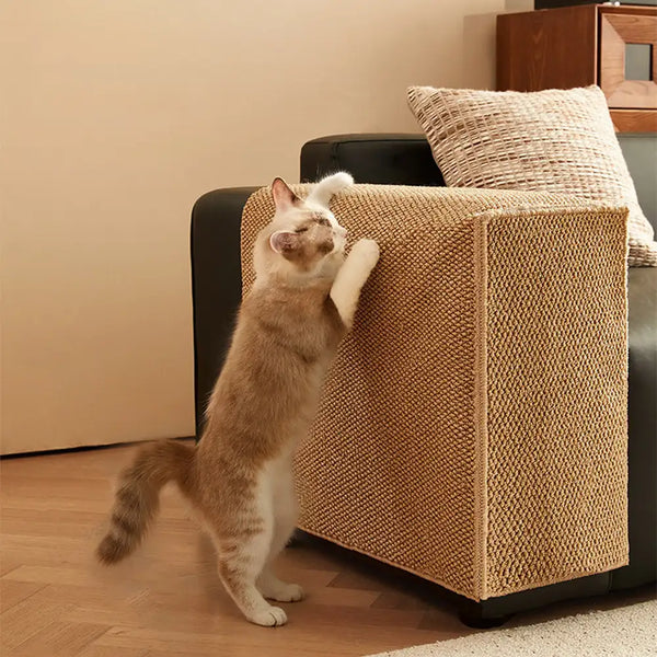 Faux Sisal Scratch-Resistant Sofa Armrest Protector Cover for Cats