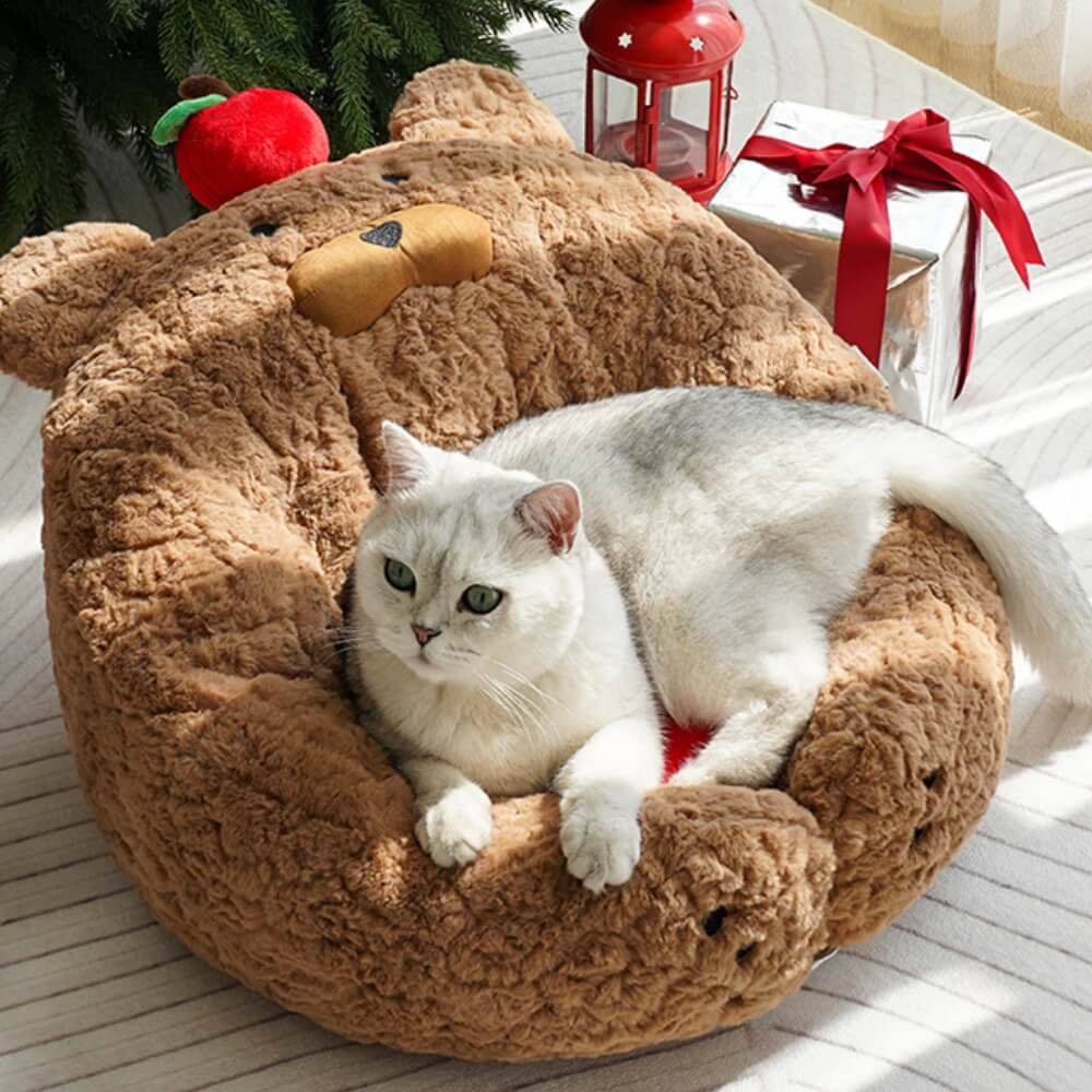 Cama de gato de pelúcia festiva e adorável em forma de maçã