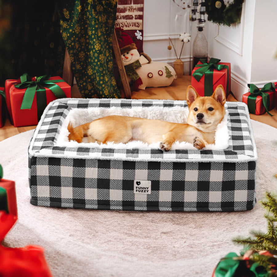 Festive Classic Tartan Cozy Dog AntiAnxiety Calming Bed FunnyFuzzy