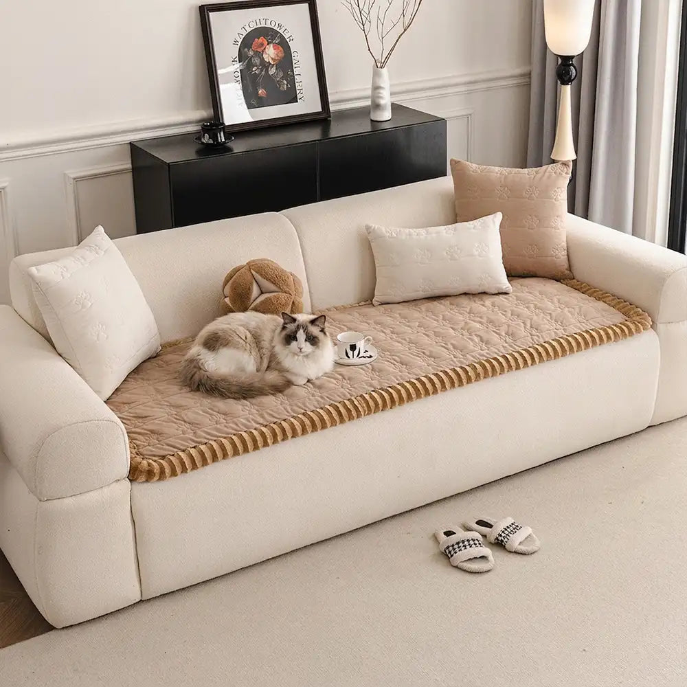 Flannel Comfortable Scratch-Resistant Cute Paw Print Non-slip Couch Cover - Paw