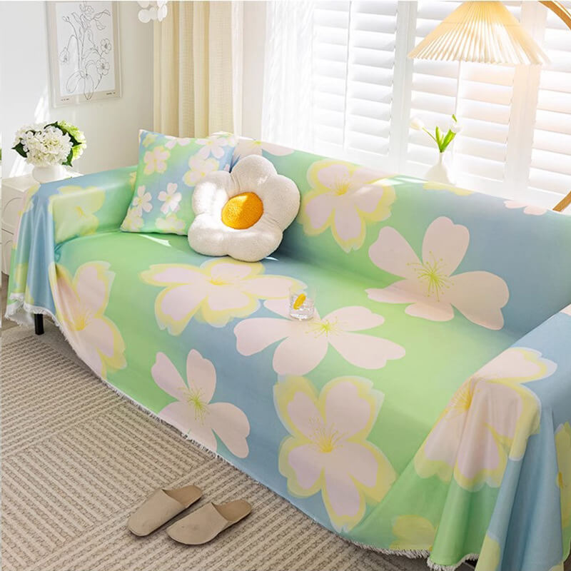Floral Cooling Ice Silk Full Coverage Furniture Protective Couch Cover