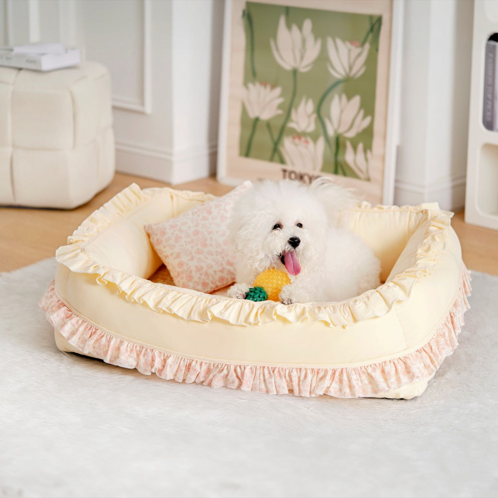 Orthopädisches Hundebett mit Blumenmuster, beruhigendes Haustierbett mit Kissen