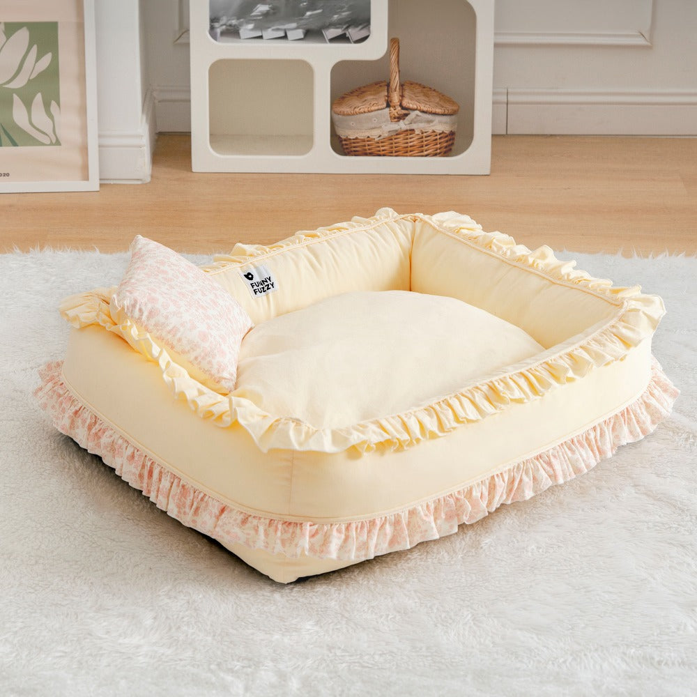 Floral Orthopedic Dog Bed Calming Pet Bed with Pillow