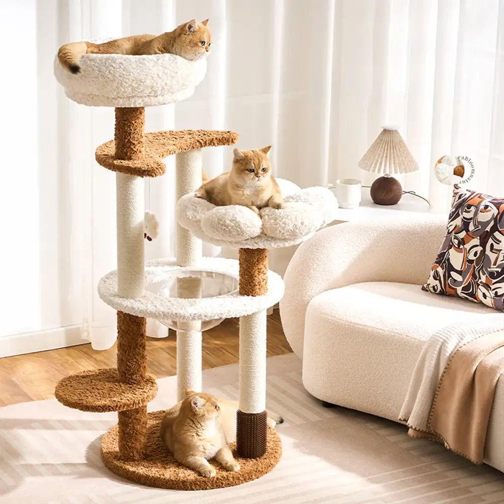 Flower Multi-Level Cat Climbing Frame Scratching Post Cat Tree with Space Capsule