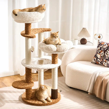 Flower Multi-Level Cat Climbing Frame Scratching Post Cat Tree with Space Capsule