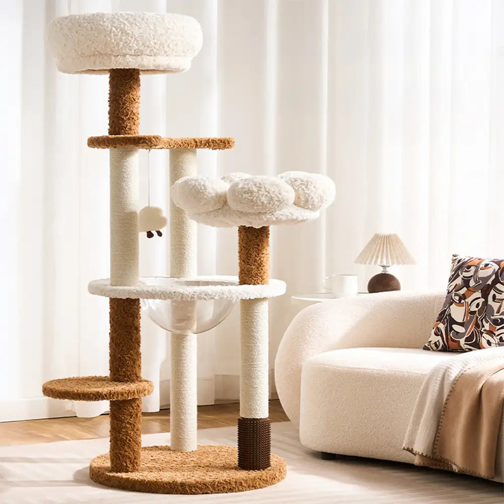 Flower Multi-Level Cat Climbing Frame Scratching Post Cat Tree with Space Capsule