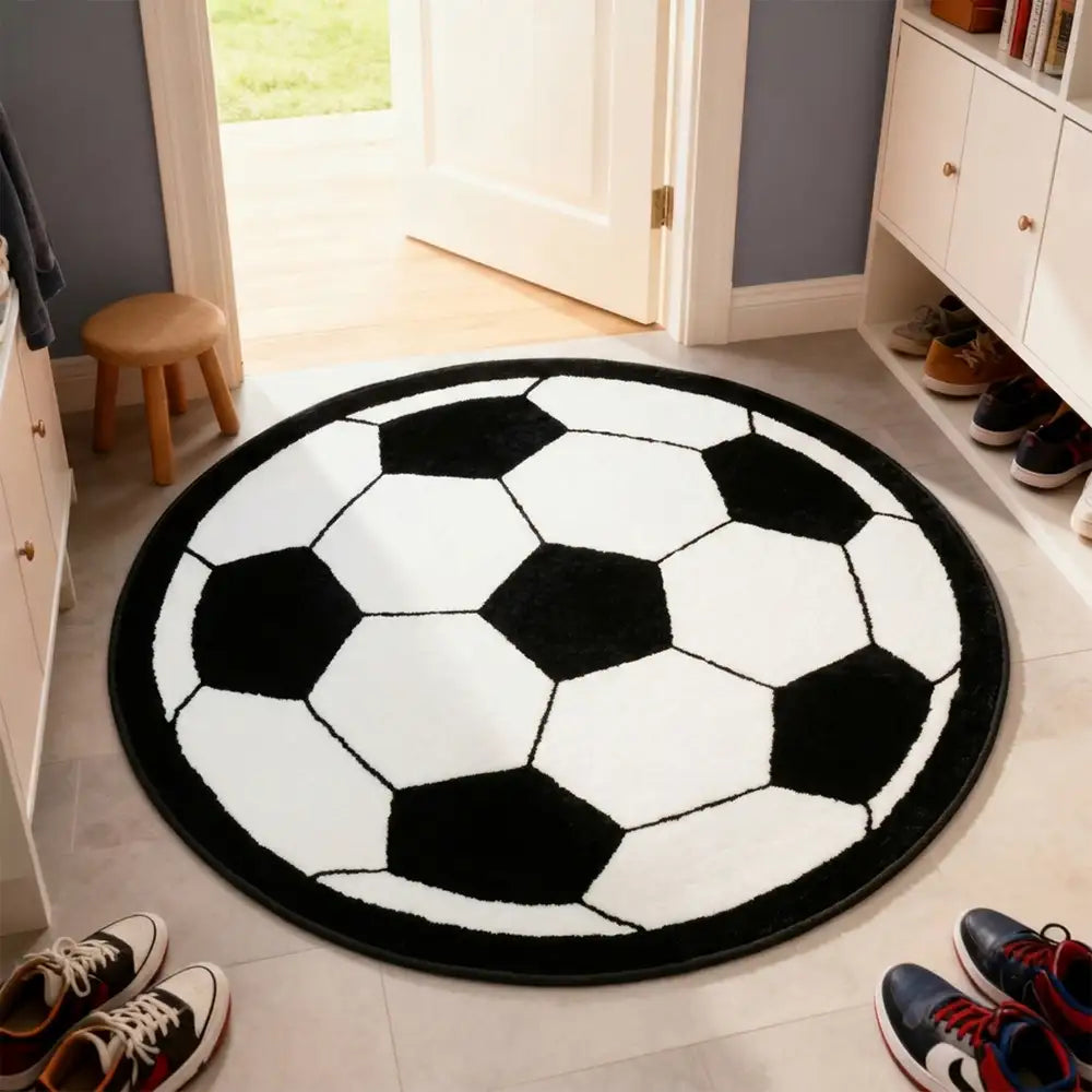 Football-Shaped Plush Scratch-Resistant Non-Slip Rug