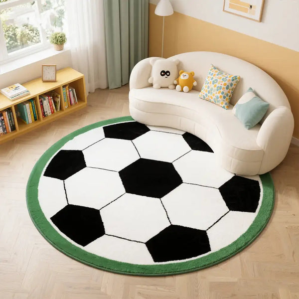 Football-Shaped Plush Scratch-Resistant Non-Slip Rug