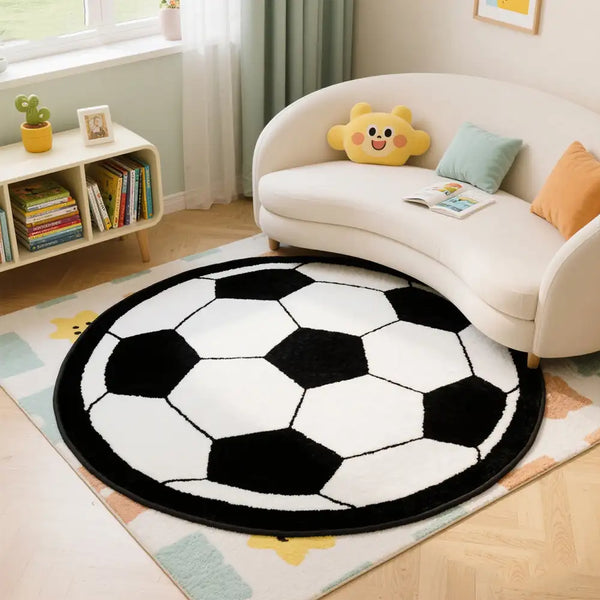 Football-Shaped Plush Scratch-Resistant Non-Slip Rug