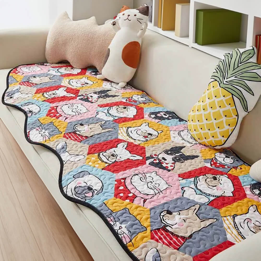 Funny Cotton Protective Couch Cover - Dog & Cat Puzzle