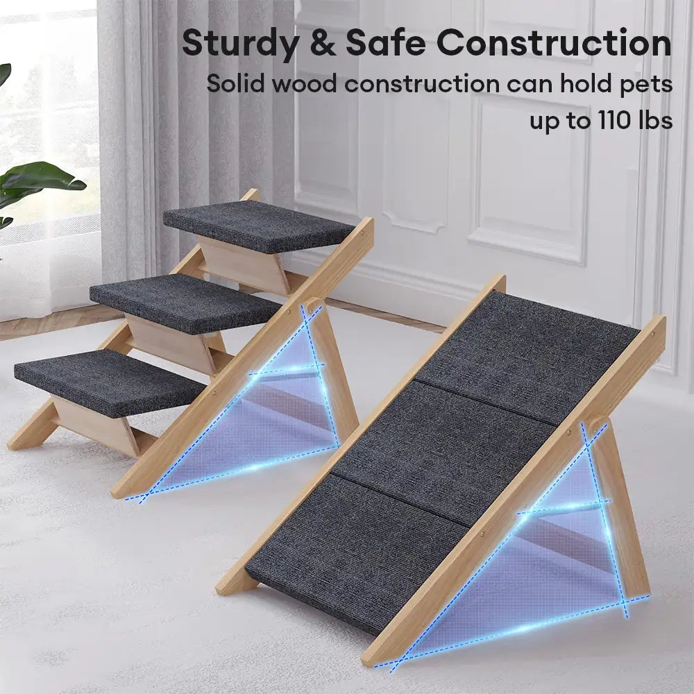 2-in-1 Foldable Wooden Dog Stairs & Ramp with Non-Slip Pad