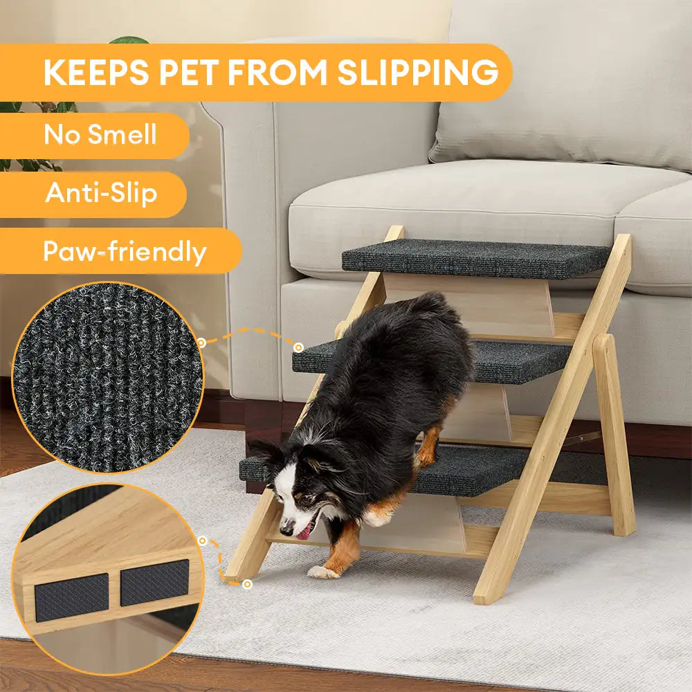 2-in-1 Foldable Wooden Dog Stairs & Ramp with Non-Slip Pad