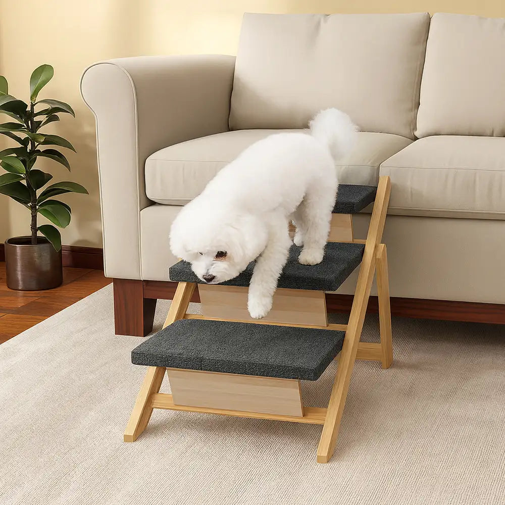 Escaleras plegables de madera para perros 2 en 1 & Rampa con almohadilla antideslizante