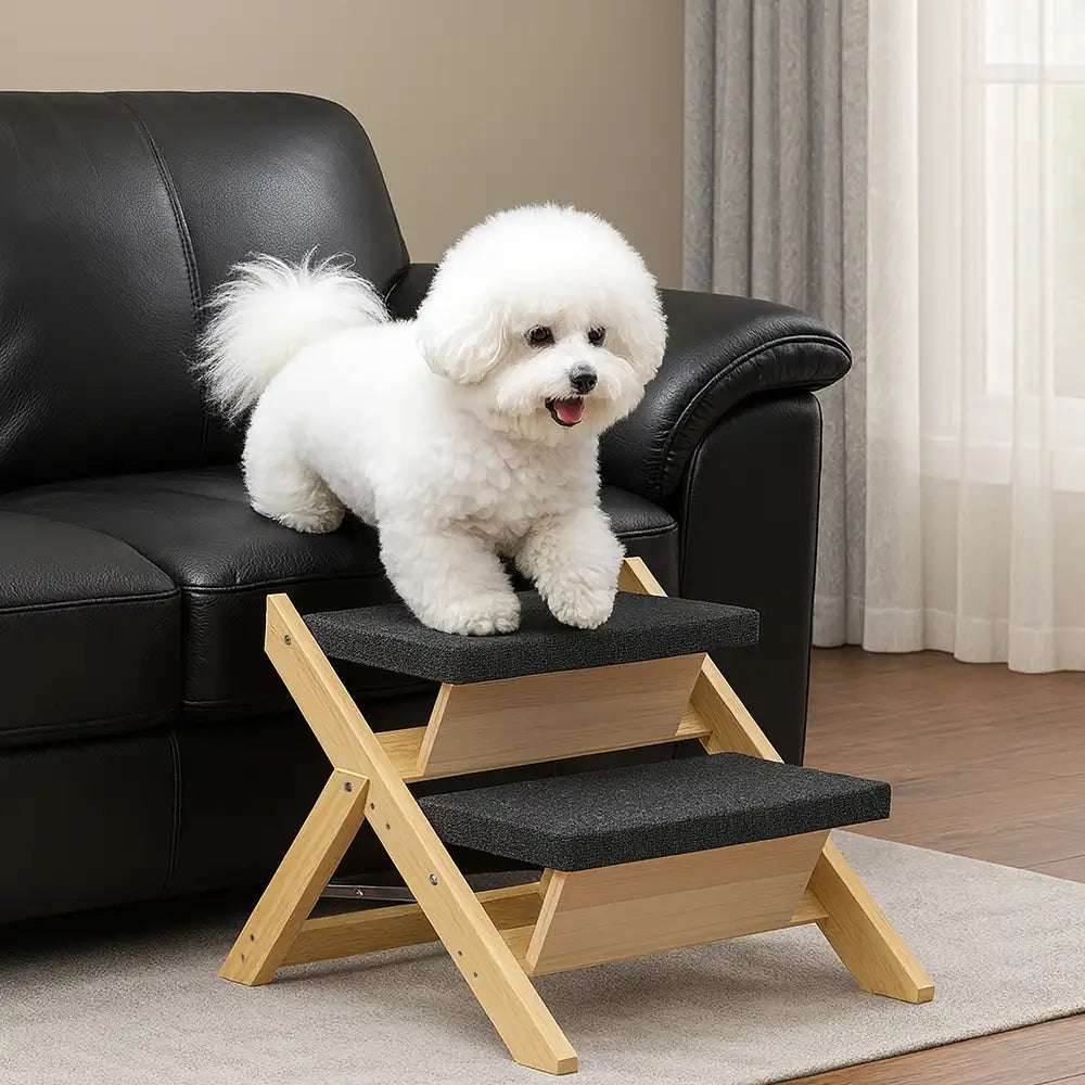 2-in-1 Foldable Wooden Dog Stairs & Ramp with Non-Slip Pad