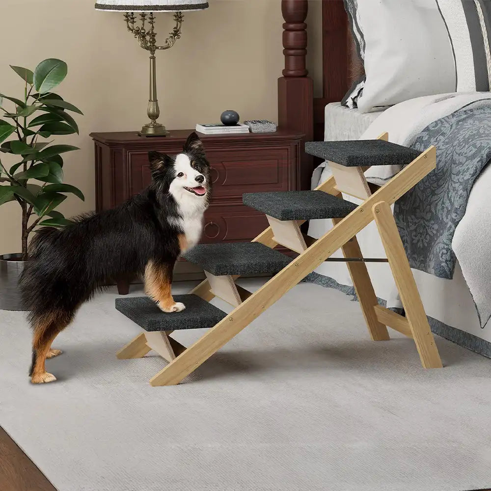2-in-1 Foldable Wooden Dog Stairs & Ramp with Non-Slip Pad