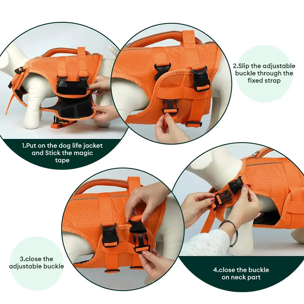 Adjustable Dog Life Jacket with Reflective Strips for Medium and Large Dogs
