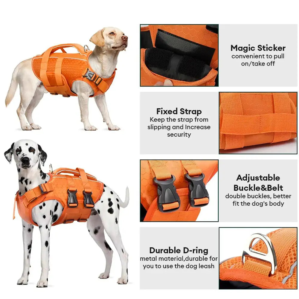 Adjustable Dog Life Jacket with Reflective Strips for Medium and Large Dogs