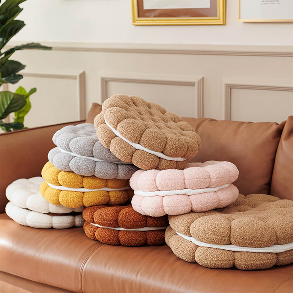 Biscuit Shaped Faux Lambswool Decorative Home Seat Cushion