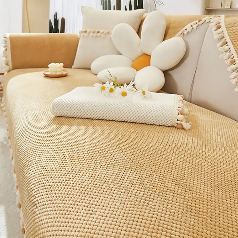 Boho Corduroy Durable Sofa Protector Couch Cover with Tassels