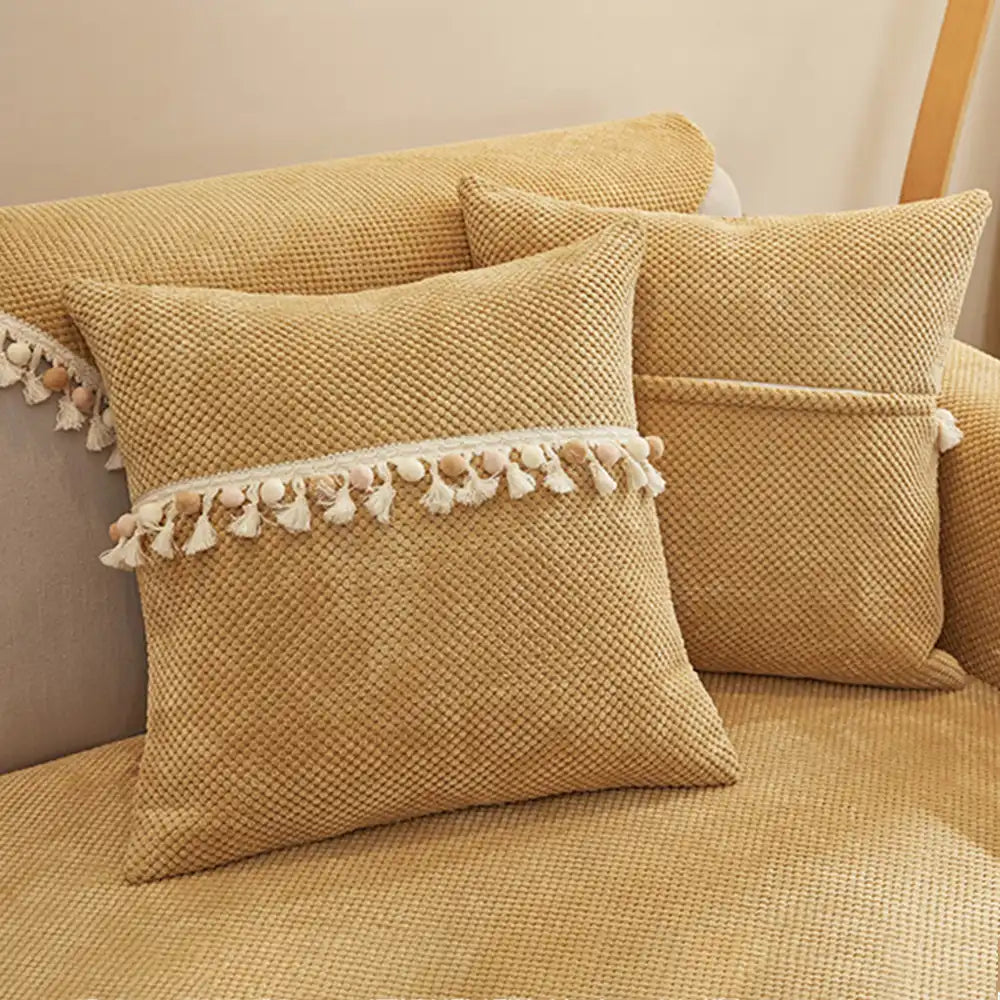 Boho Corduroy Durable Sofa Protector Couch Cover with Tassels
