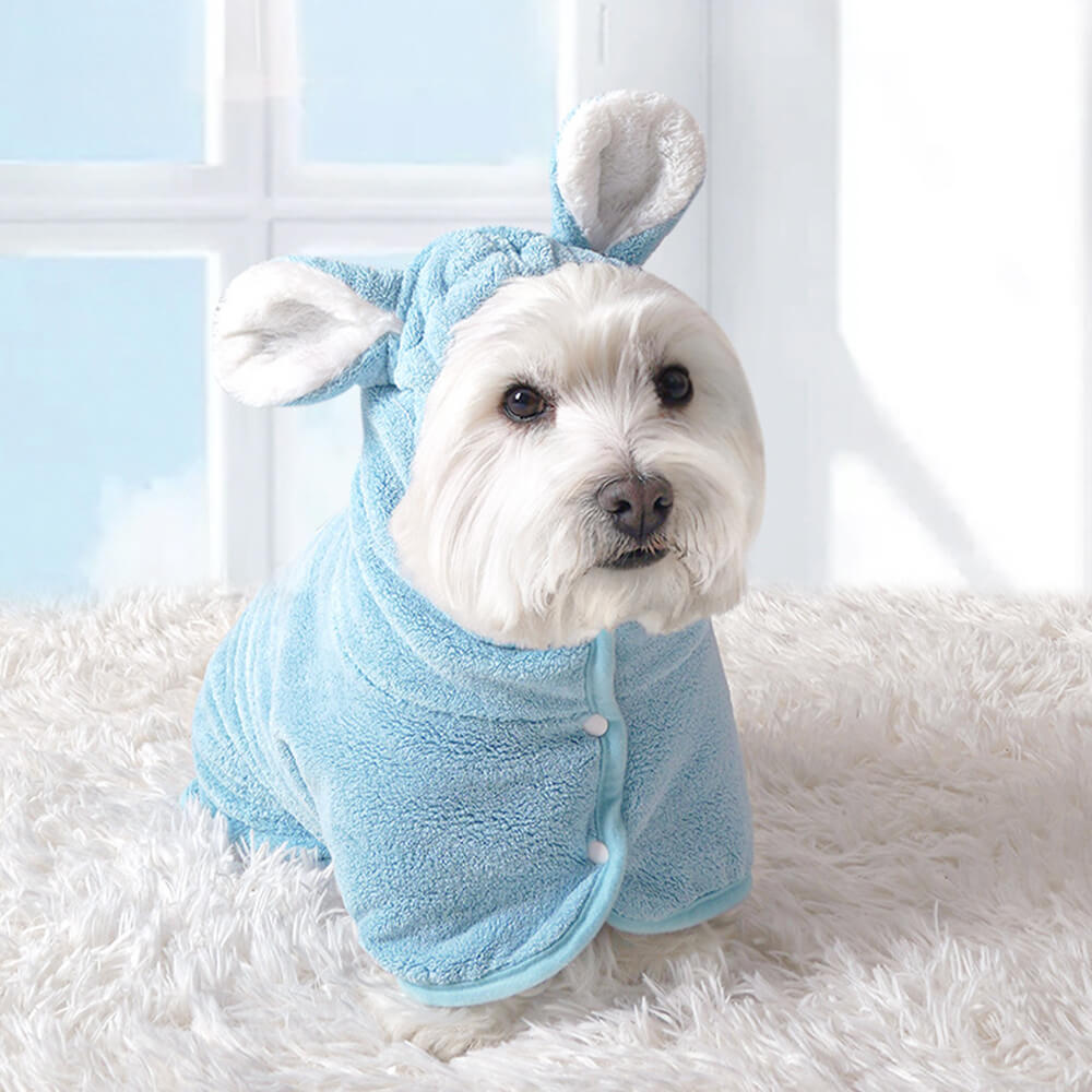 Bunny Ear Microfiber Absorbent Skin-Friendly Velcro Dog & Cat Hoodie Bathrobe