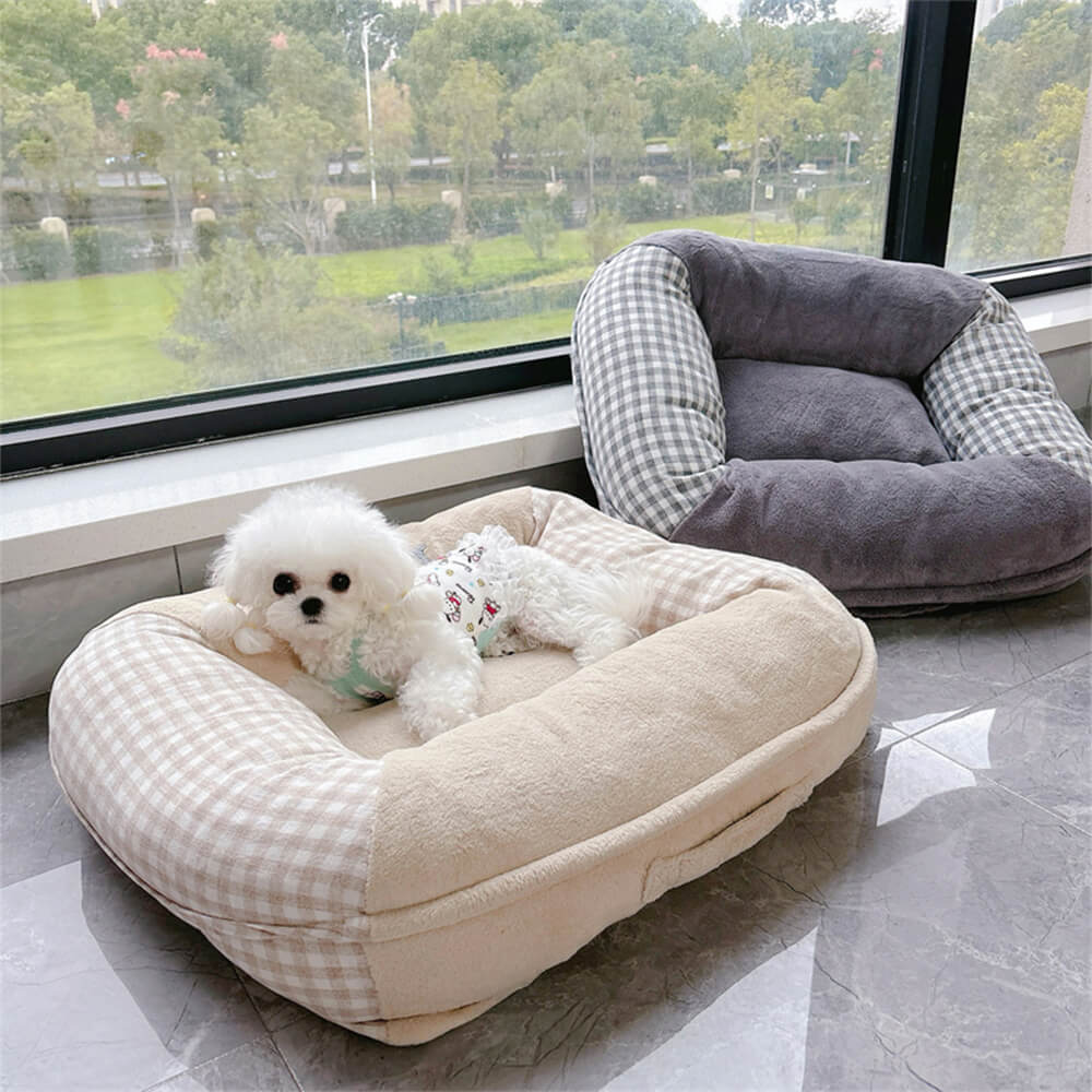 Canvas Coral Fleece Waterproof Full Surround Support Dog & Cat Bed