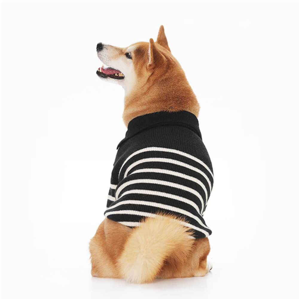 Casual Folded Collar Striped Soft Warm Stretchable Knit Dog Sweater