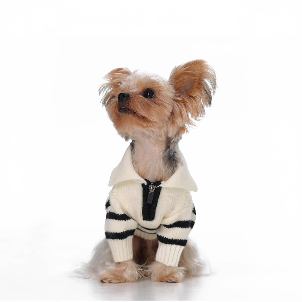 Casual Folded Collar Striped Soft Warm Stretchable Knit Dog Sweater