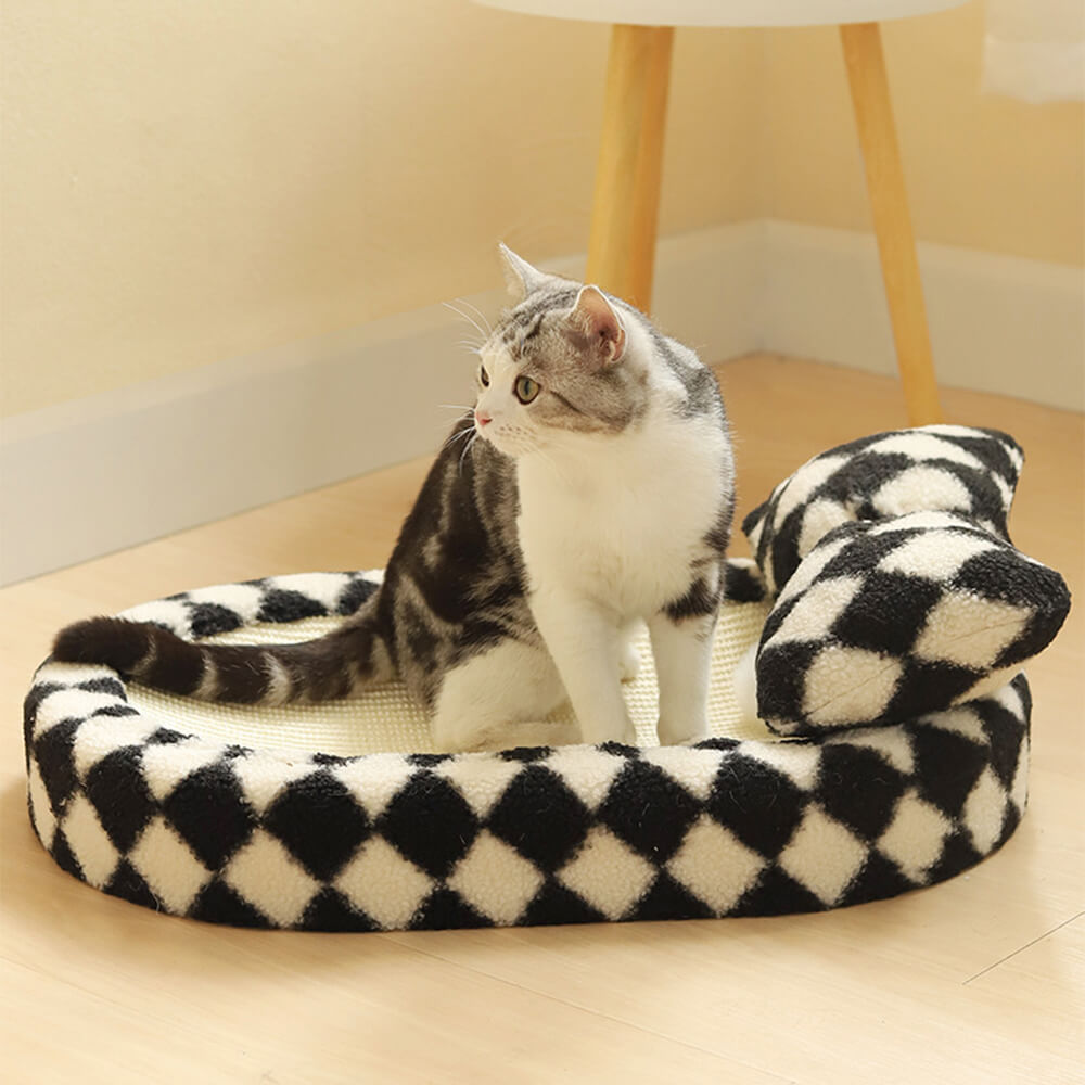 Checkerboard Sisal Cat Bed with Integrated Scratching Board – Stylish and Durable