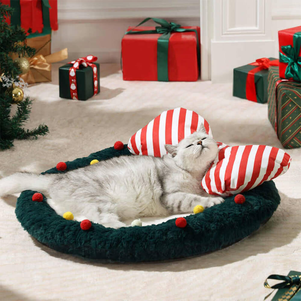 Christmas Bow Wreath Cozy Decor Support Pillow Dog & Cat Bed